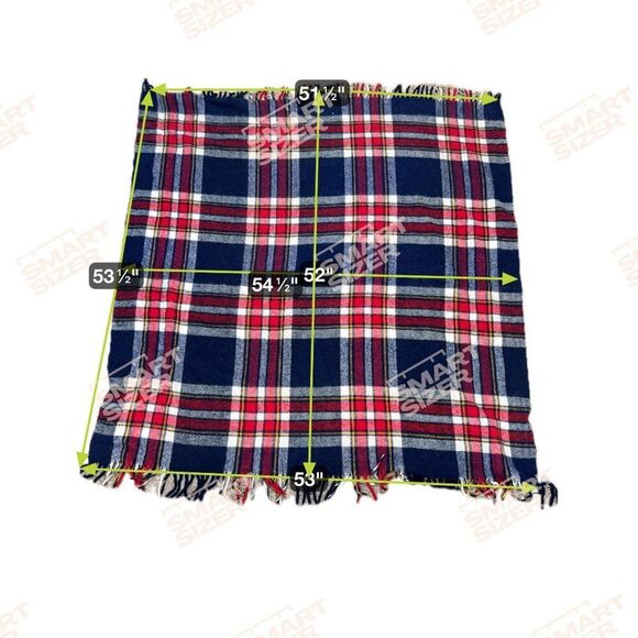 Vintage Faribo Plaid Tartan Wool Throw Blanket 54" X 53" Red Blue Fringed Edges - Picture 2 of 2